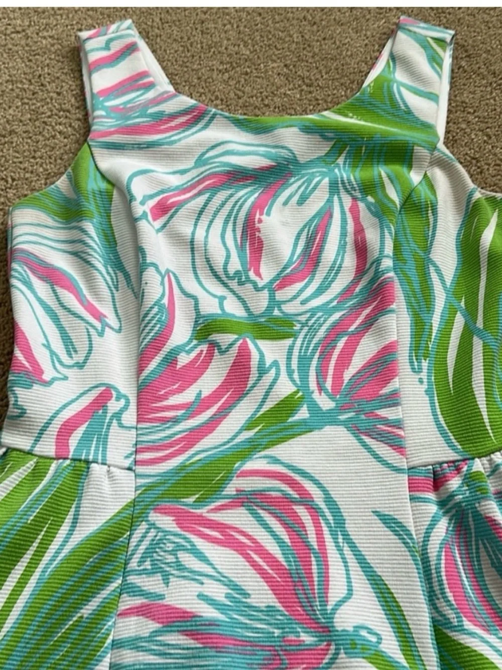 Lilly Pulitzer White Midi Dress with Pink & Green Floral Print - Picture 6 of 9